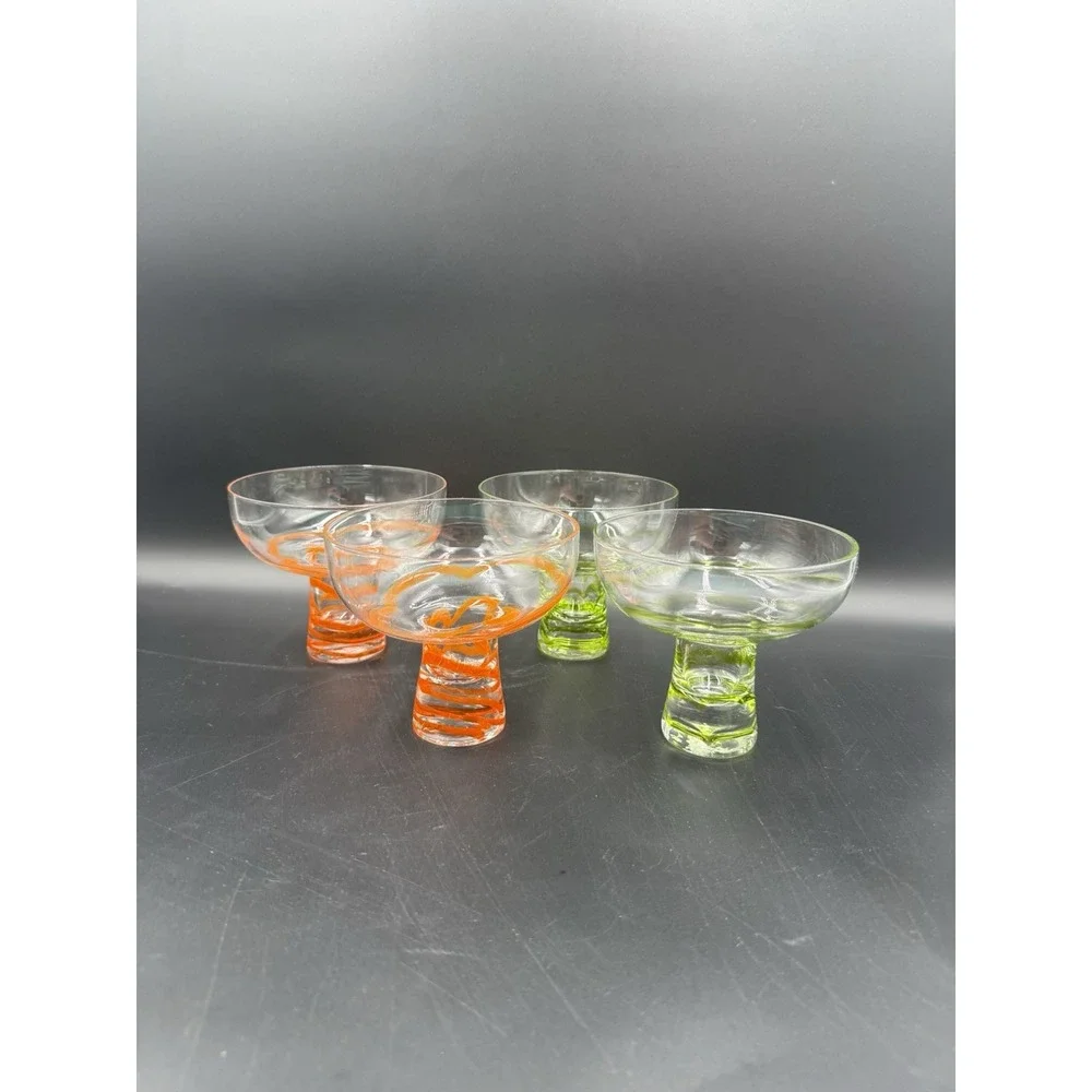 Set of 4 Stemless Green Swirline Margarita Glasses By Pier1 Imports Green Orange